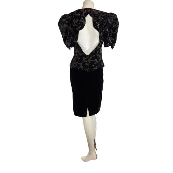 Vintage Scott McClintock Velvet Dress Puff Sleeve Gold Bow Print MOB WIFE Prom - Picture 4 of 13